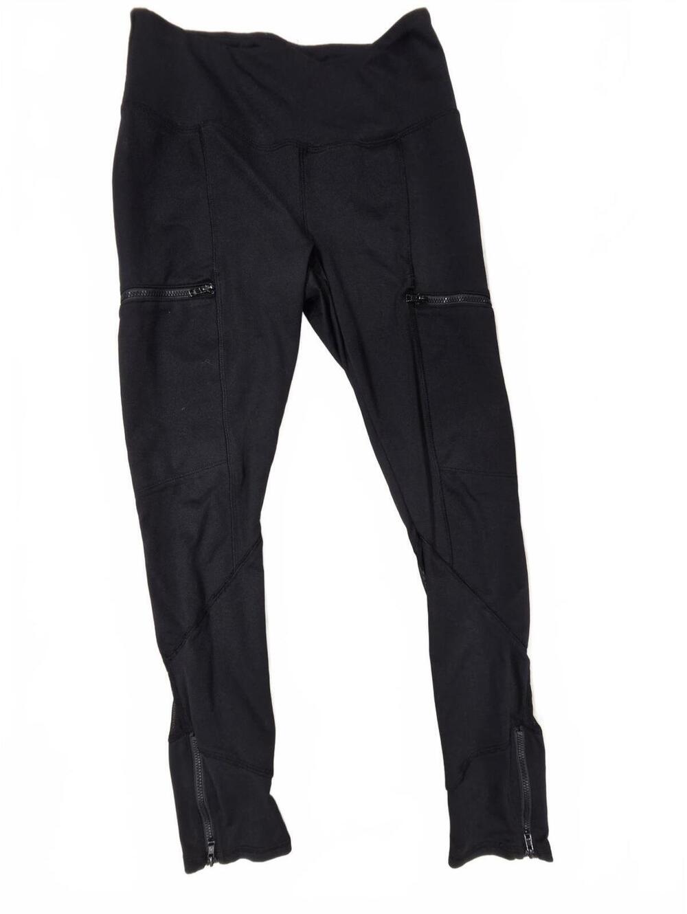 Maurices In Motion Women's Black Athletic Leggings Zipper Pockets Ankle Zips S